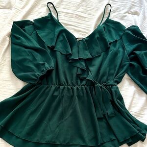 Elegant Green Ruffle off the shoulder Blouse